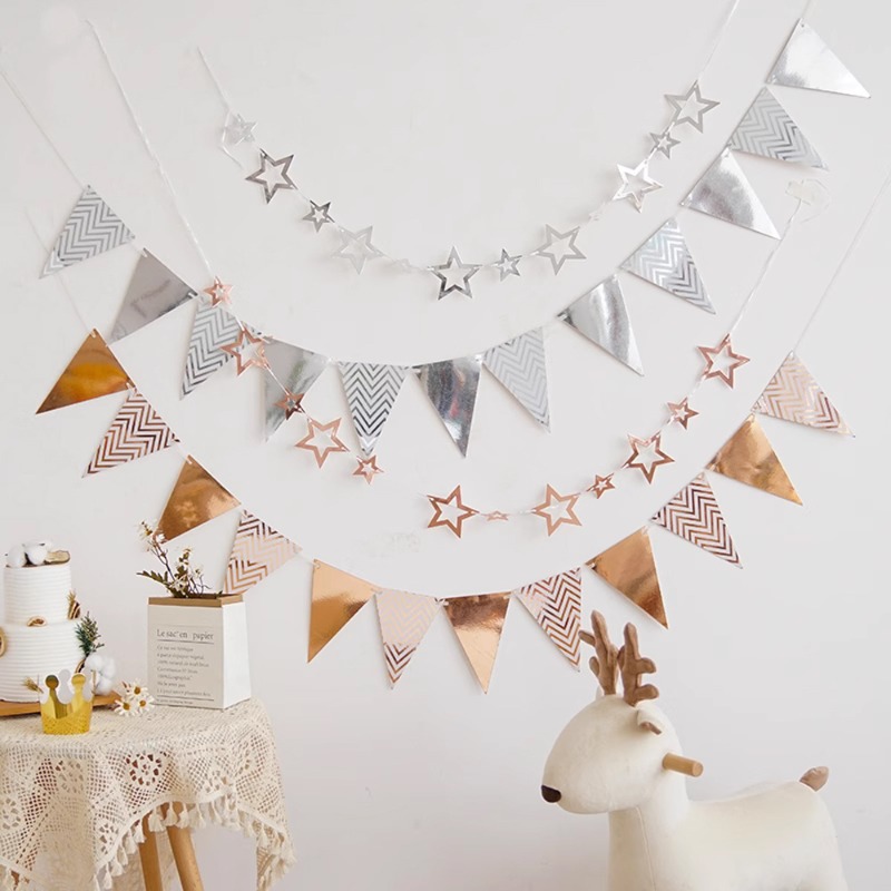Party Banner Gold - Gold Silver Paper Board Garland Banner