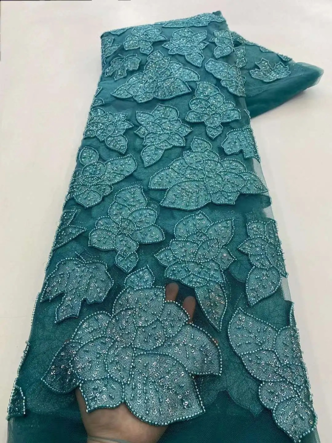 Glitter Tablecloth - African Beaded Lace Tulle Fabric, Heavy