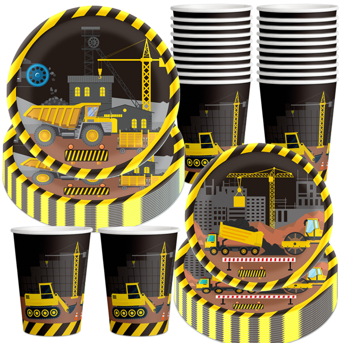Event Z - Excavator Themed Plates, Paper Cups, Tissues,
