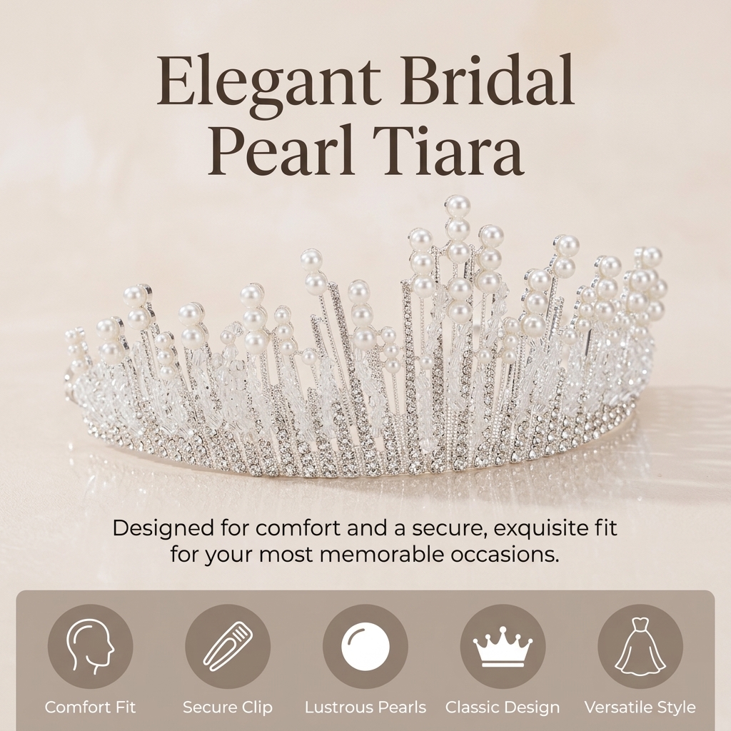 Bridal Pearl Crown Headpiece E - مراجعة Event & Party Supply Photos وسعره