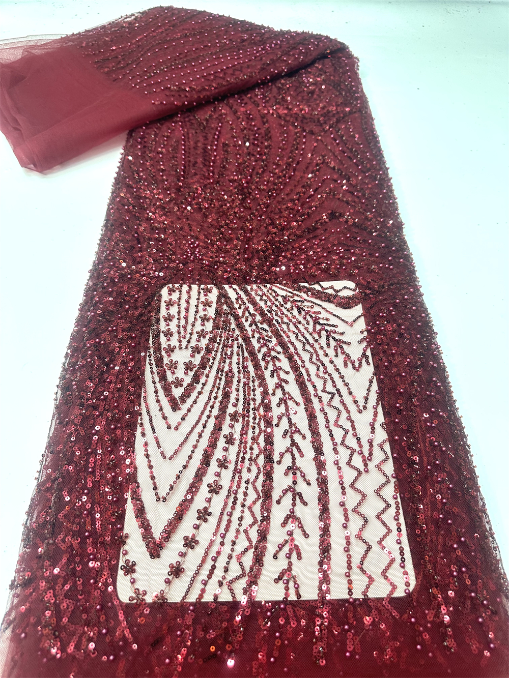 African Sequins Beaded Lace Fa - مراجعة Glitter Tablecloth وسعره