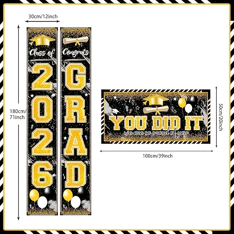 2D 3Pcs 2026 Graduation Banner - مراجعة Party Banner Gold وسعره