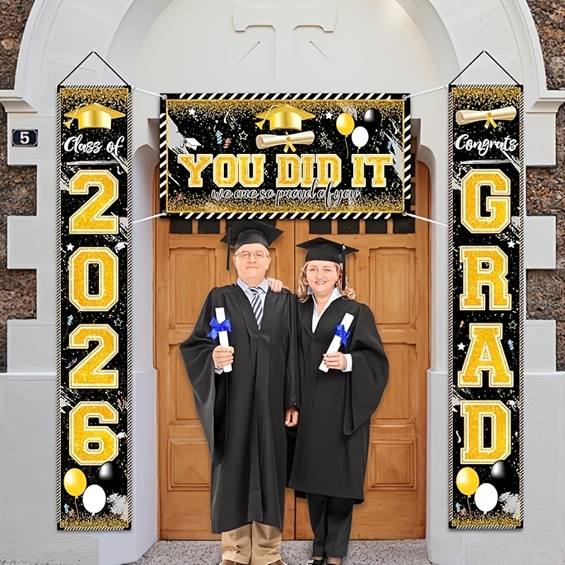 2D 3Pcs 2026 Graduation Banner - مراجعة Party Banner Gold وسعره