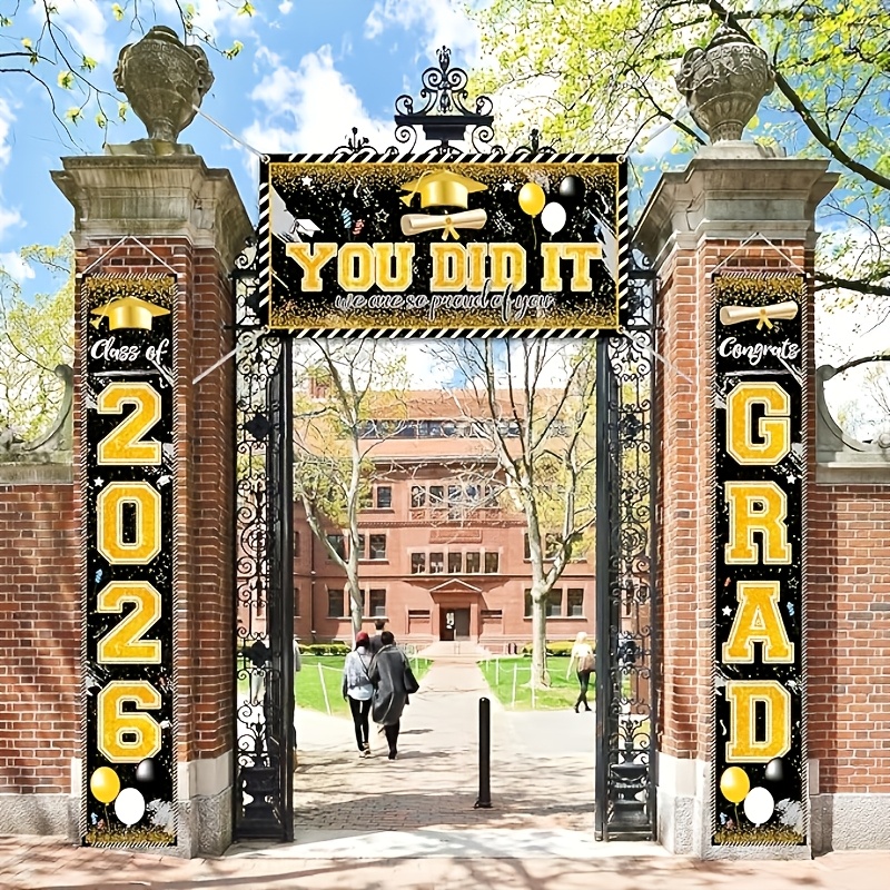 2D 3Pcs 2026 Graduation Banner - مراجعة Party Banner Gold وسعره