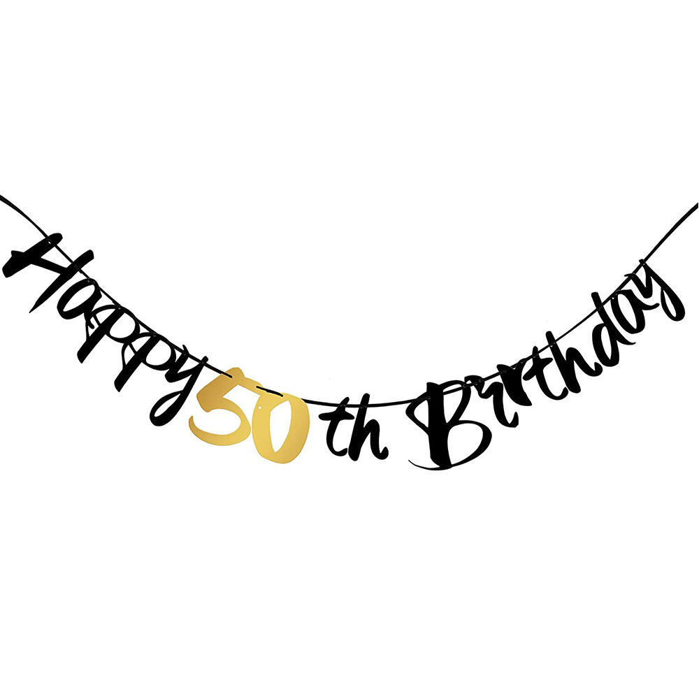 50th Birthday Decoration Black - مراجعة Party Banner Gold وسعره