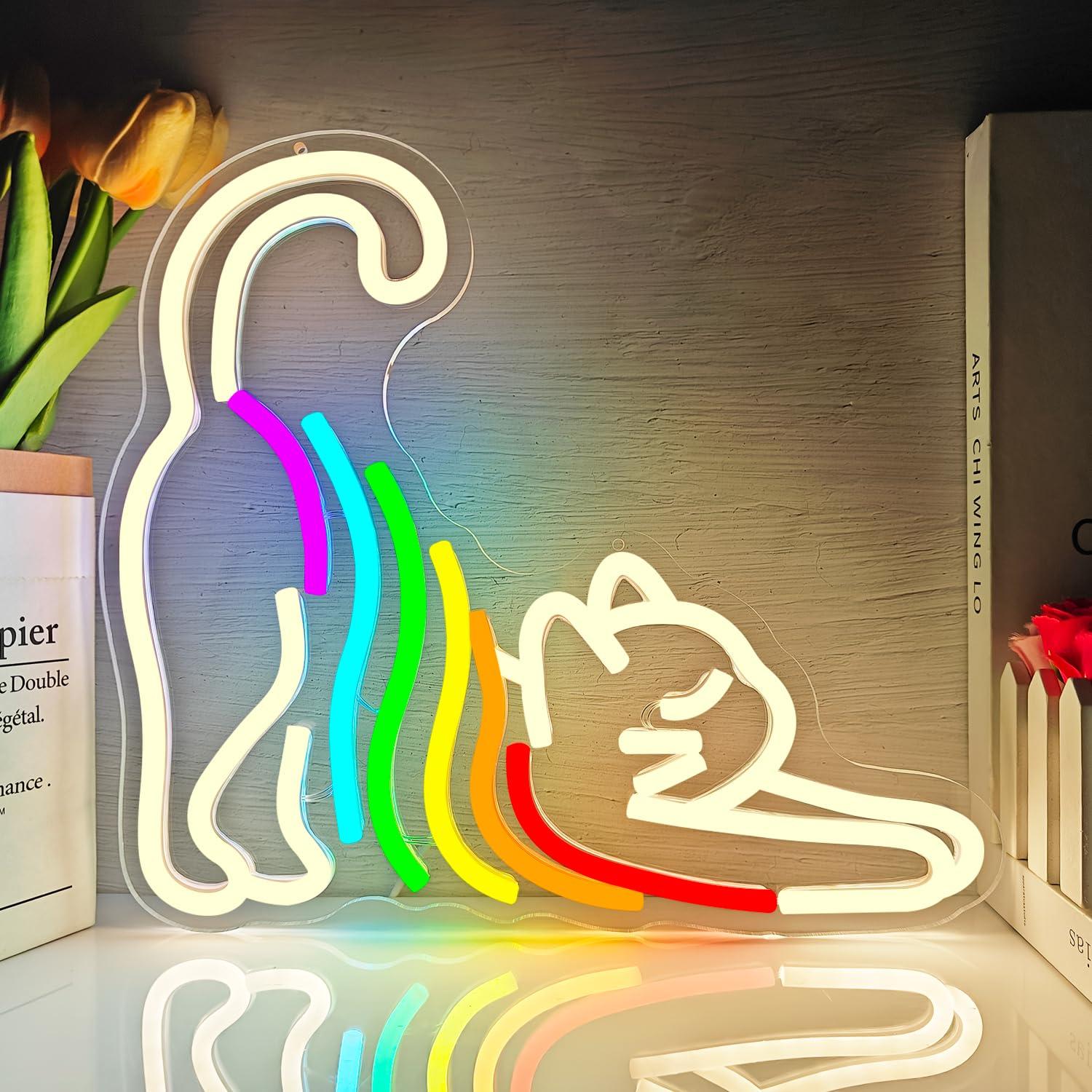 Rainbow Stretching Cat Neon Si - مراجعة Neon Sign Party وسعره