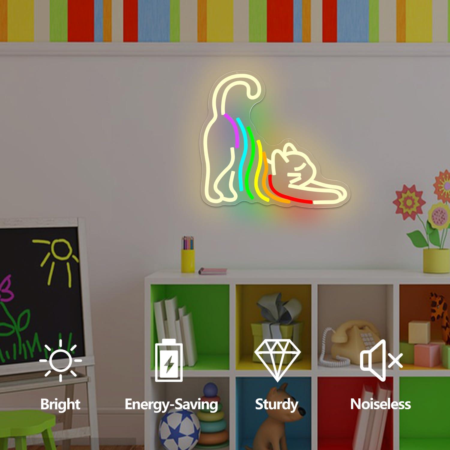 Rainbow Stretching Cat Neon Si - مراجعة Neon Sign Party وسعره
