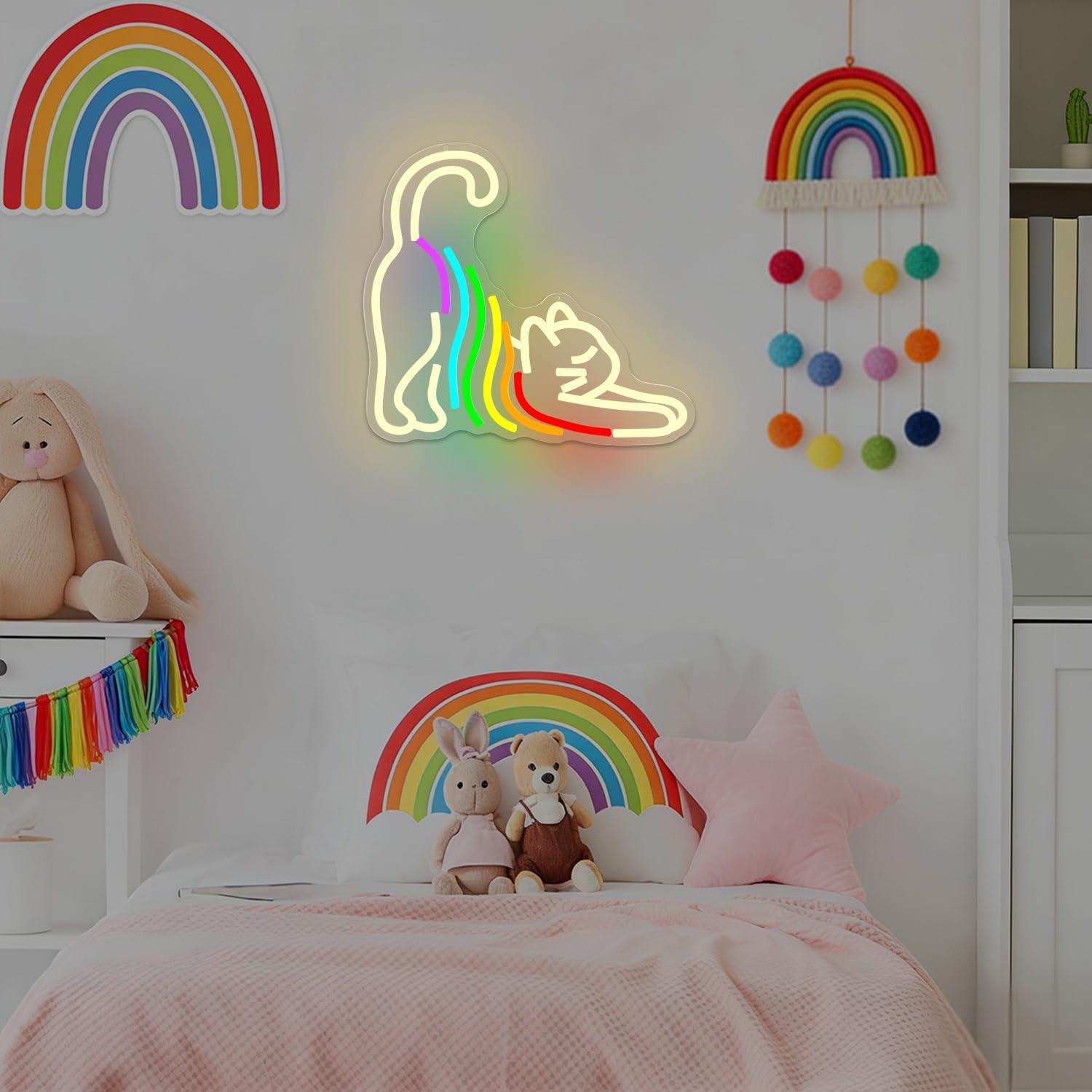 Rainbow Stretching Cat Neon Si - مراجعة Neon Sign Party وسعره