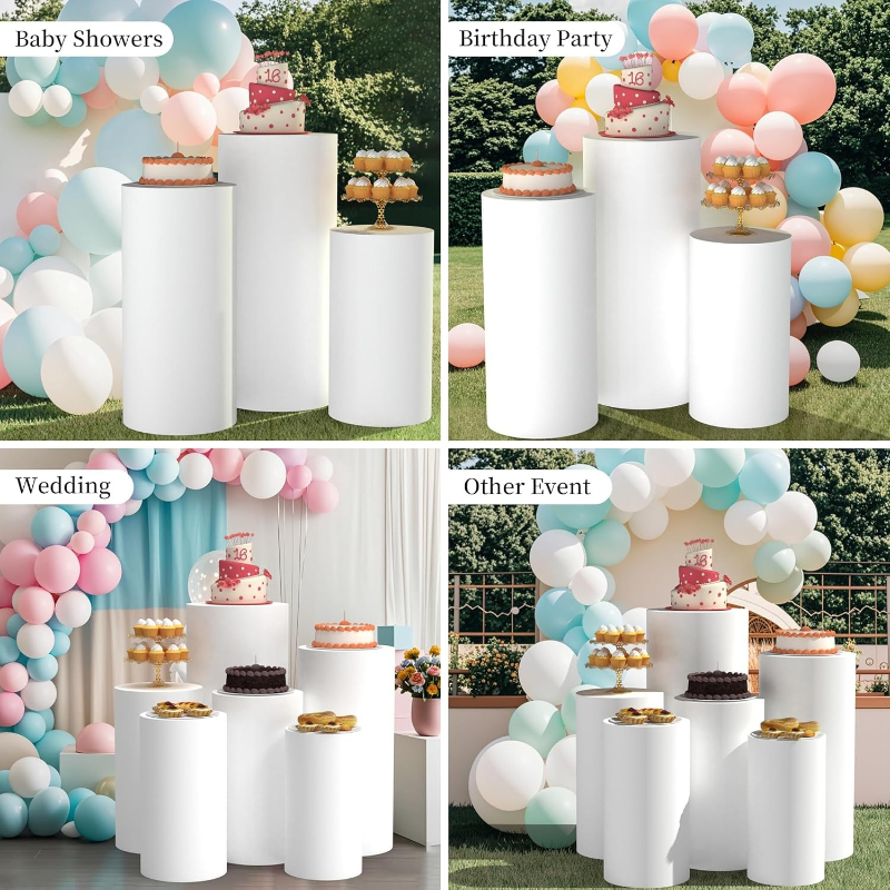 White Wedding Party Cylinder S - مراجعة Dessert Table Backdrop وسعره