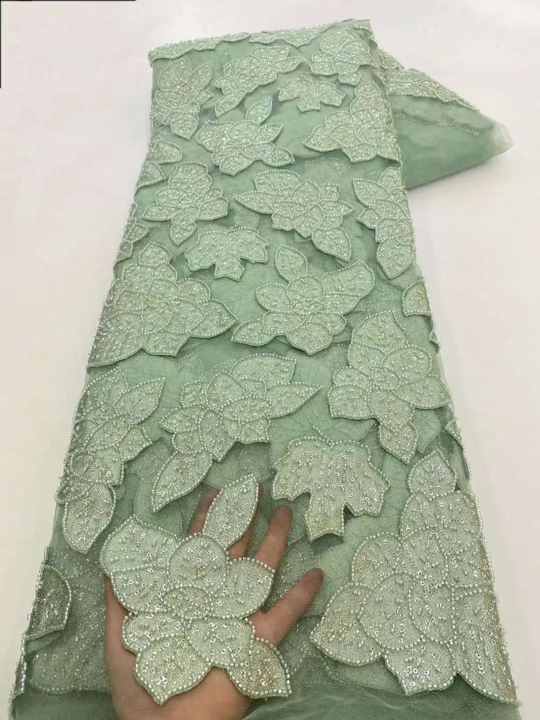 African Beaded Lace Tulle Fabr - مراجعة Glitter Tablecloth وسعره