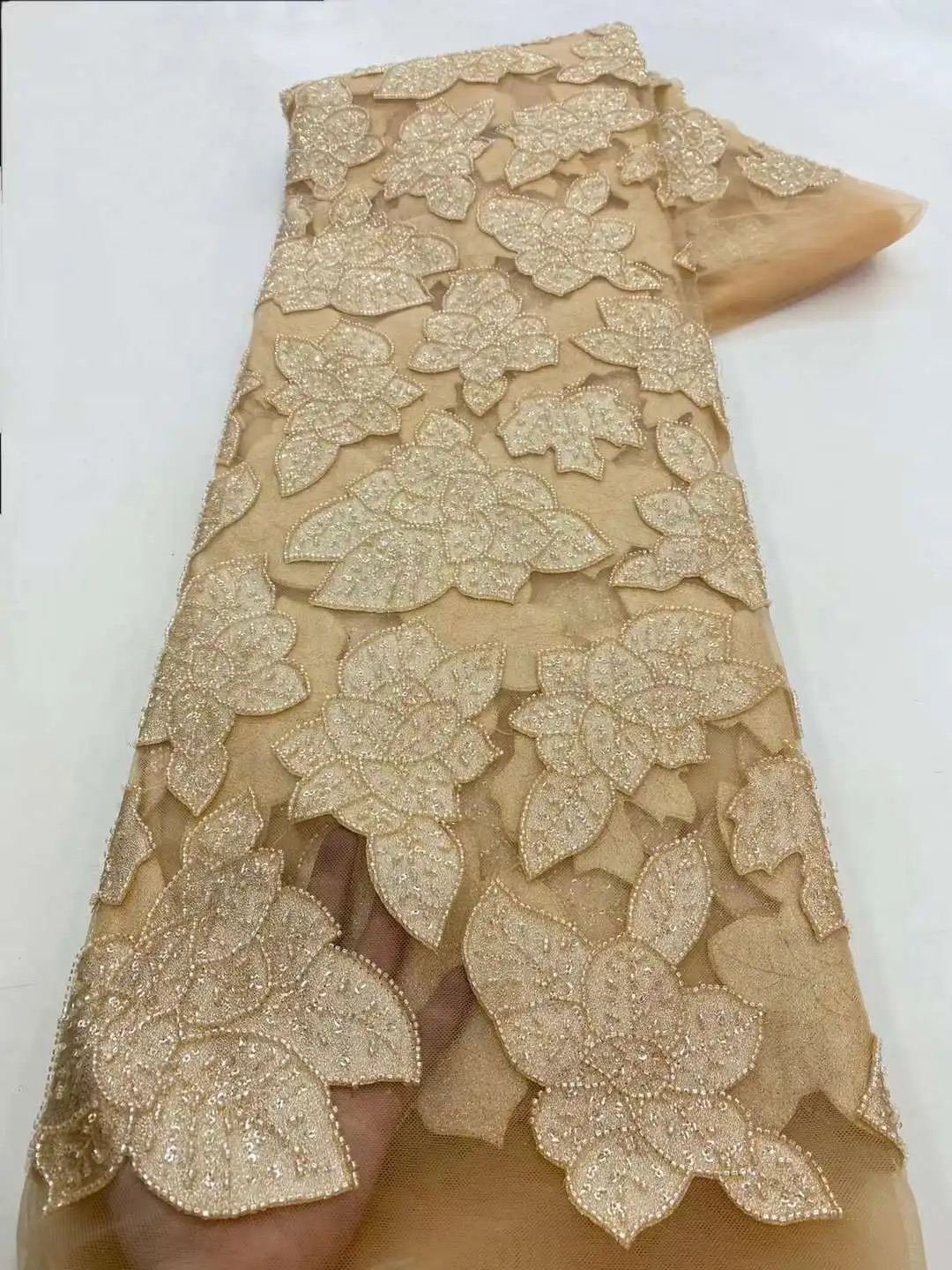 African Beaded Lace Tulle Fabr - مراجعة Glitter Tablecloth وسعره