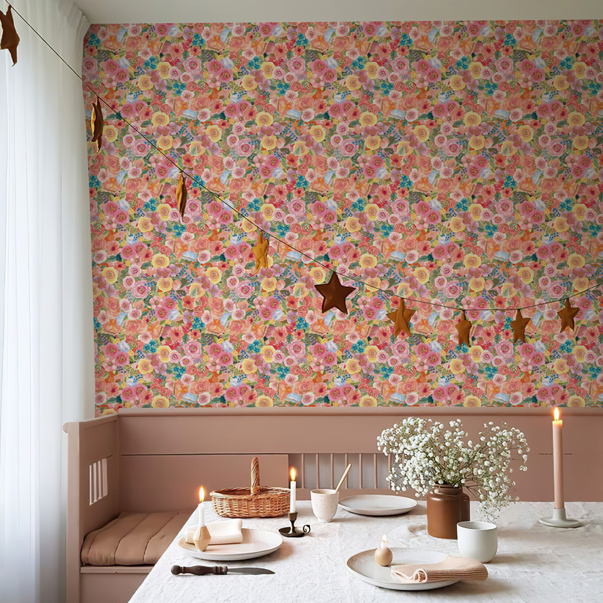 Cute Cat Floral Wallpaper Self - مراجعة Paper Straw Color وسعره