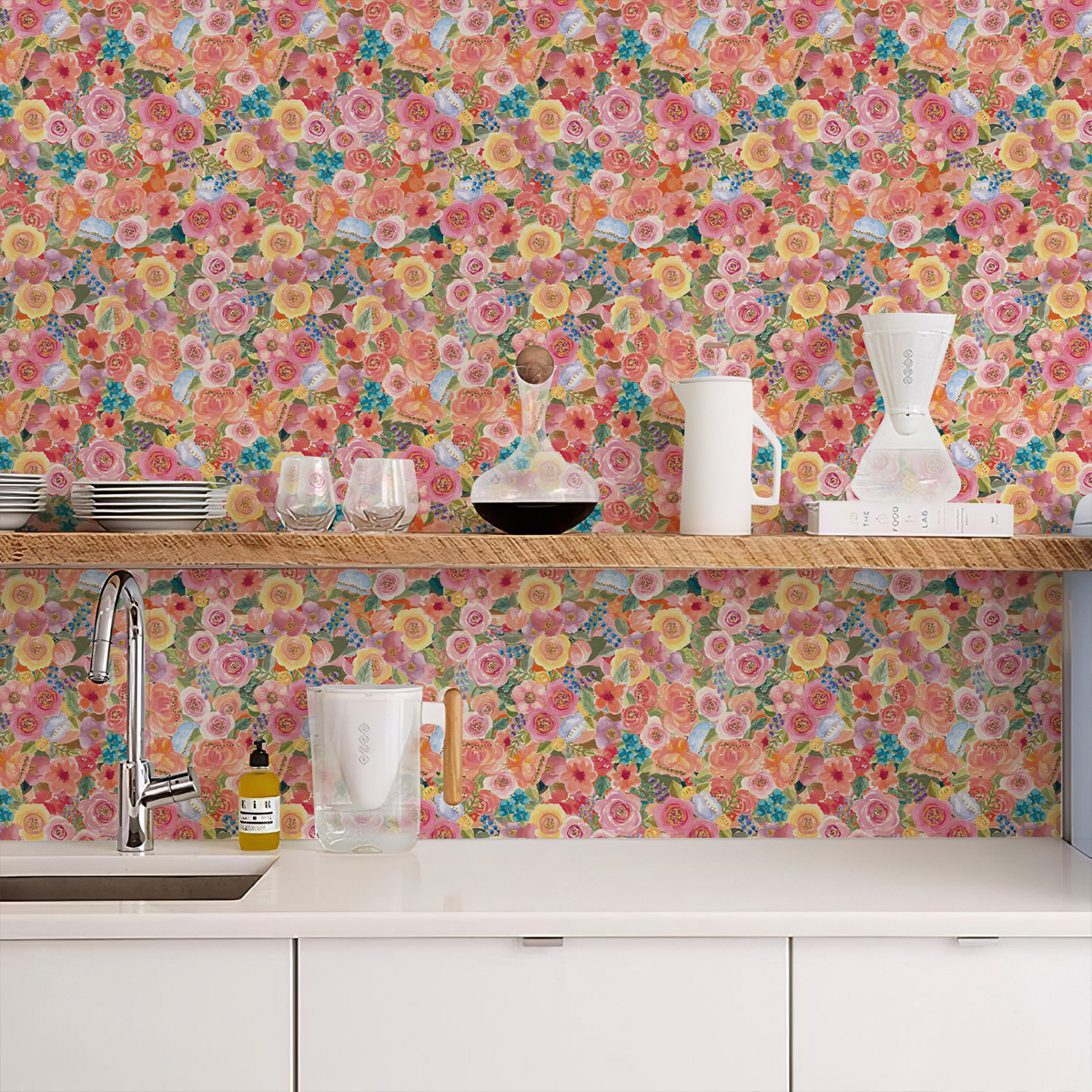 Cute Cat Floral Wallpaper Self - مراجعة Paper Straw Color وسعره