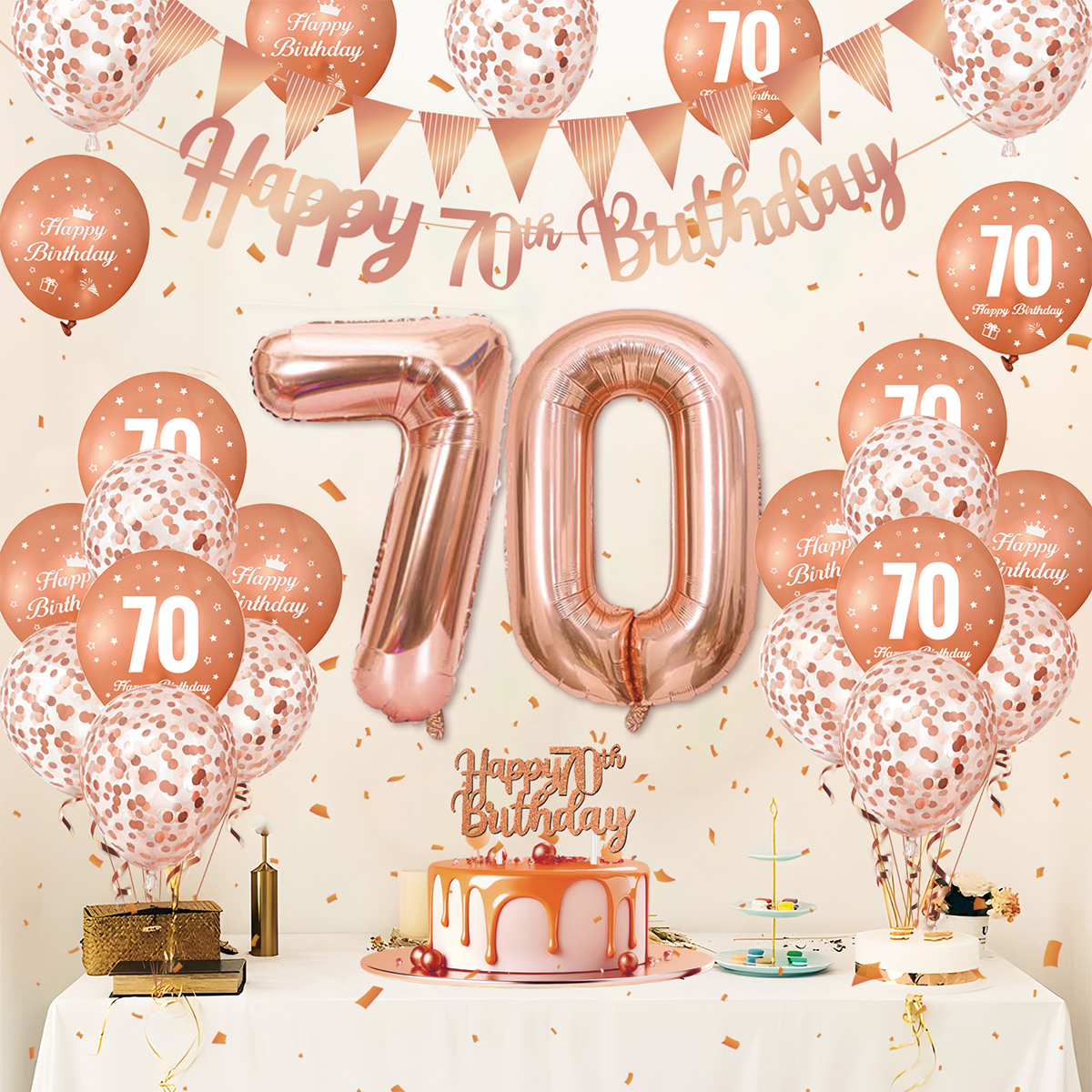 1Set Rose Gold Birthday Decora - مراجعة Party Banner Gold وسعره