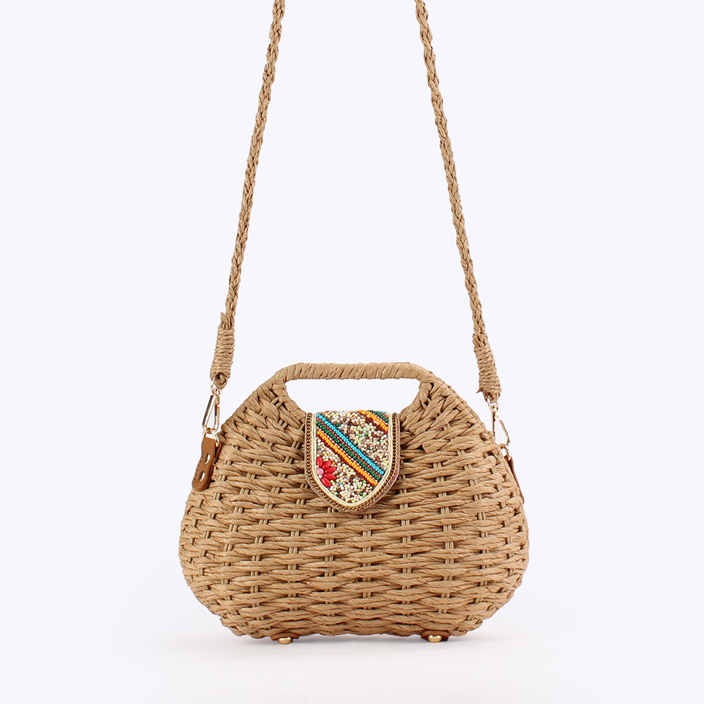 Color Beads Women Handbags Han - مراجعة Paper Straw Color وسعره