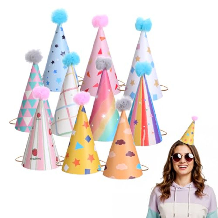 10 PCS Birthday Party Hats for - مراجعة Party Hat Cone وسعره