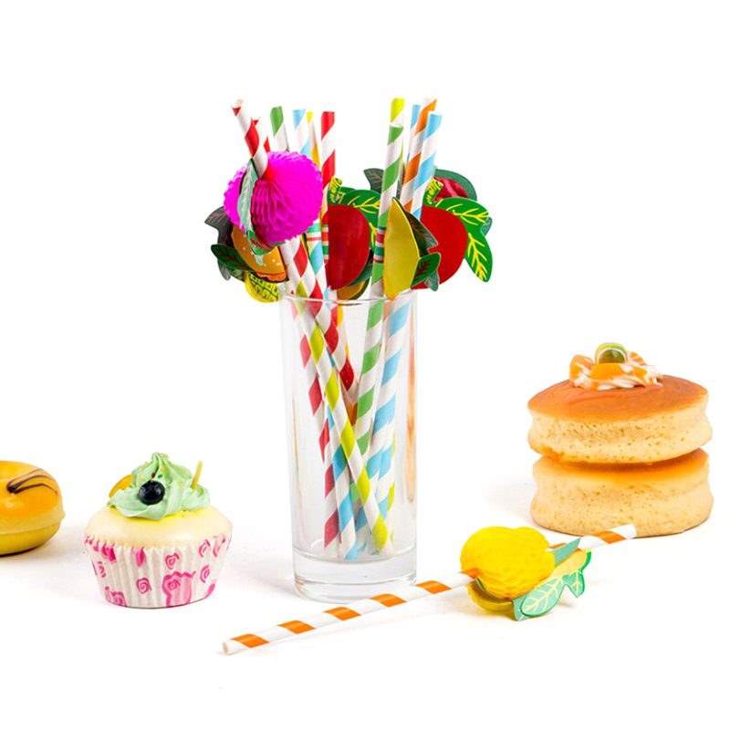 50pcs/lot 20cm 3D Fruit Cockta - مراجعة Paper Straw Color وسعره