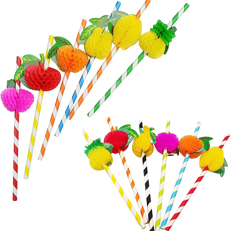 50pcs/lot 20cm 3D Fruit Cockta - مراجعة Paper Straw Color وسعره