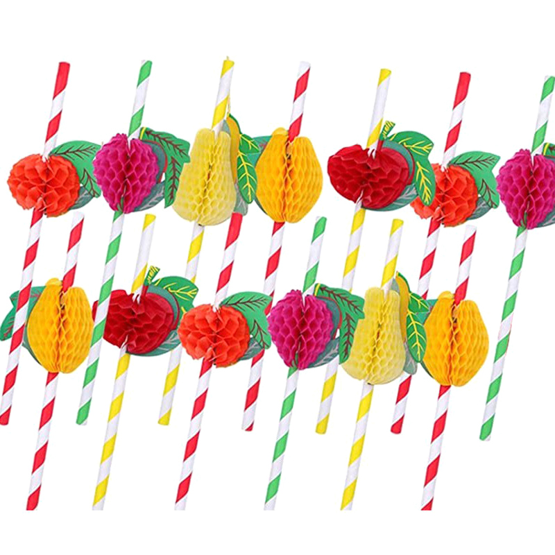 50pcs/lot 20cm 3D Fruit Cockta - مراجعة Paper Straw Color وسعره