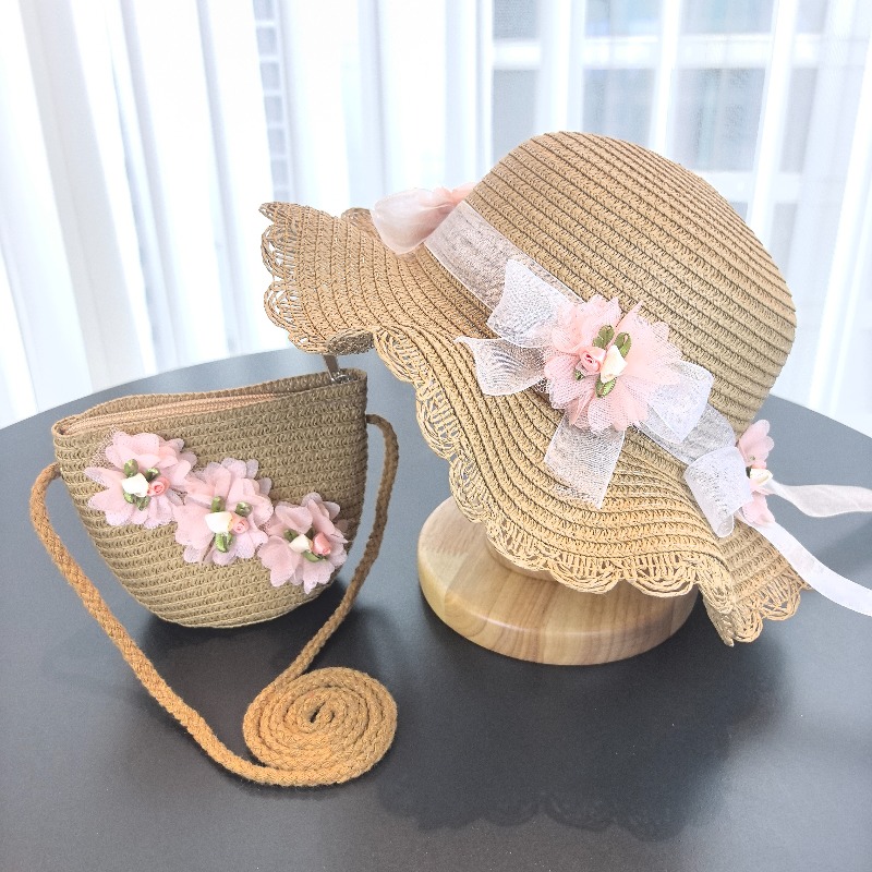 Girls 2pcs Straw Hat Solid Col - مراجعة Paper Straw Color وسعره
