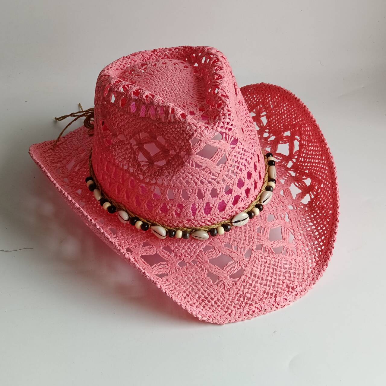 Pink Cowboy straw hat  hollow  - مراجعة Paper Straw Color وسعره