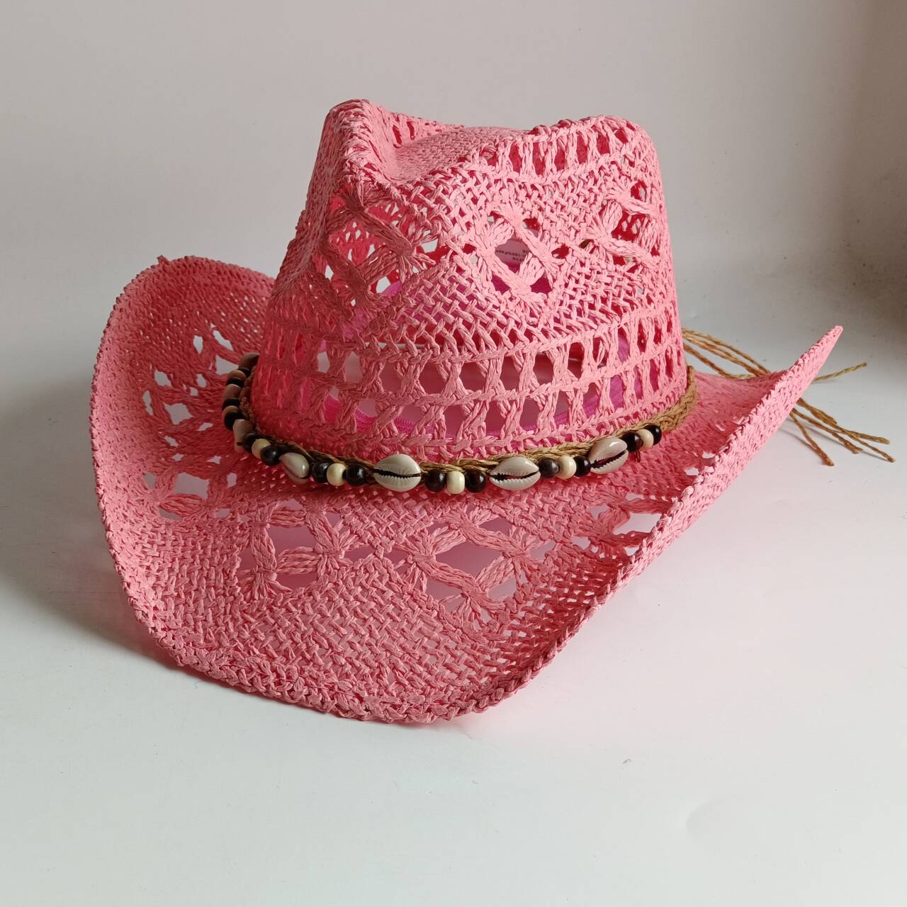 Pink Cowboy straw hat  hollow  - مراجعة Paper Straw Color وسعره