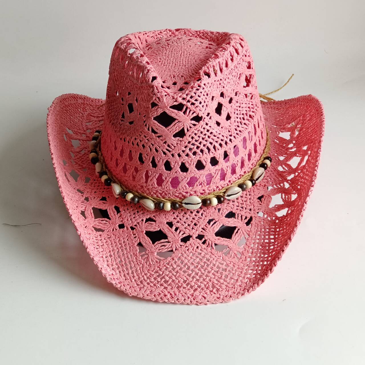 Pink Cowboy straw hat  hollow  - مراجعة Paper Straw Color وسعره