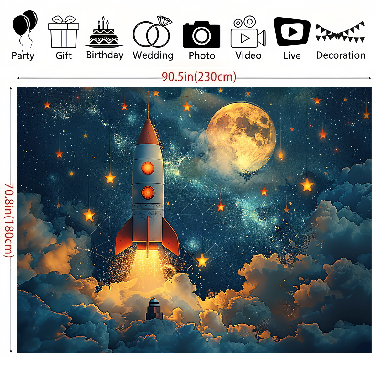 1pc Dreamy Night Sky Rocket Wa - مراجعة Event Launch Party وسعره