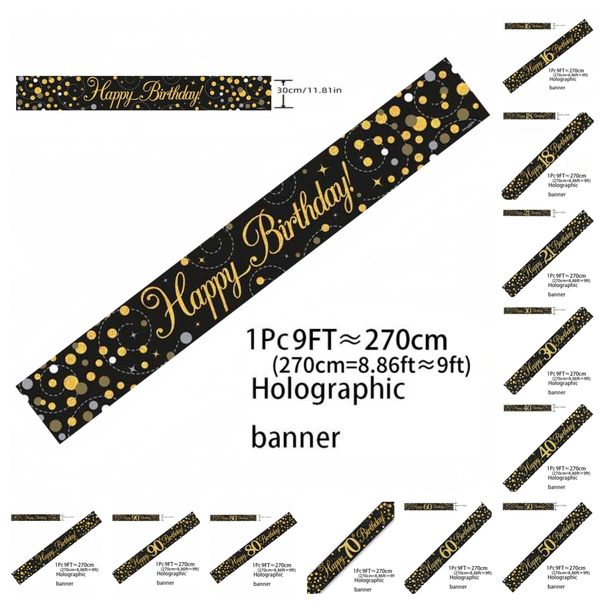 Black Gold Holographic Birthda - مراجعة Party Banner Gold وسعره